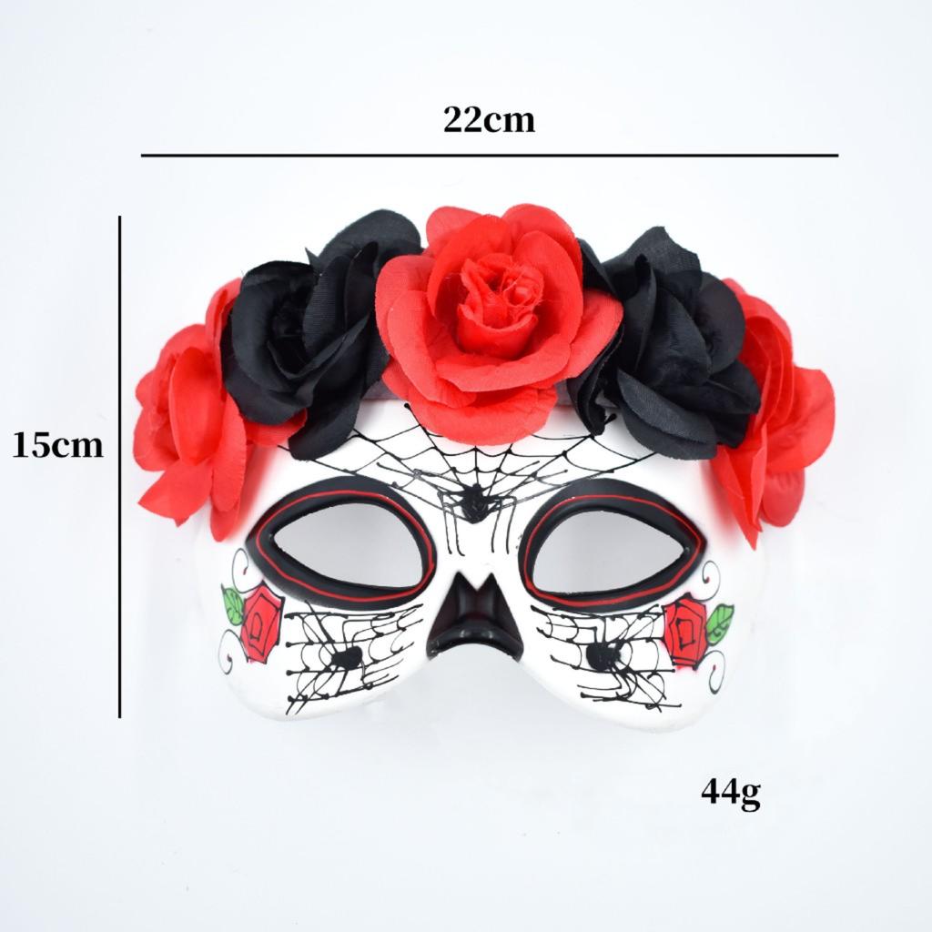 Women's Half Face Mask with Flowers Day of the Dead Party Role Playing Props 1 Pack White/Black/Red