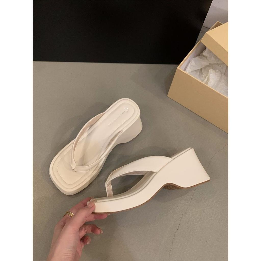 Muffin Thick-soled Sandals Pinch Feet Flip-flops Shoes Women's Shoes Fashion Outer Wear 2025 Summer Slope Heel Heightening Sandals