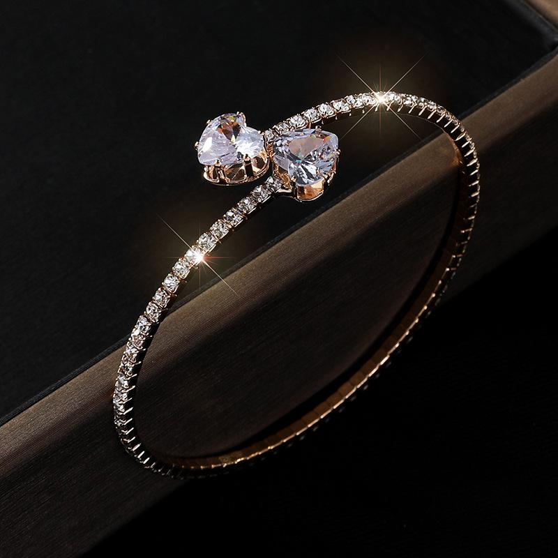 Single Row Luxury Full Diamond Bracelet Zircon Inlaid Claw Chain Bracelet Open Bracelet Jewelry