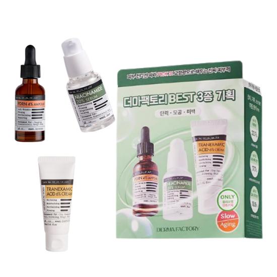 

Derma Factory Best 3-Piece Limited Edition Skincare Set – Niacinamide 20% Serum 30 ml + PDRN 4% Ampoule 30 ml + Tranexamic Acid 6% Cream 30 ml