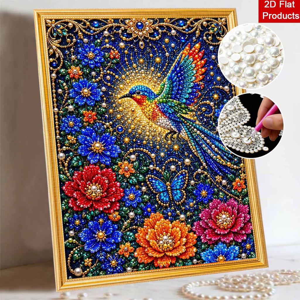 DIY Hummingbird and Flowers Pearl and Diamond Painting Kit. suitable for beginners. home wall decoration. handmade gift.