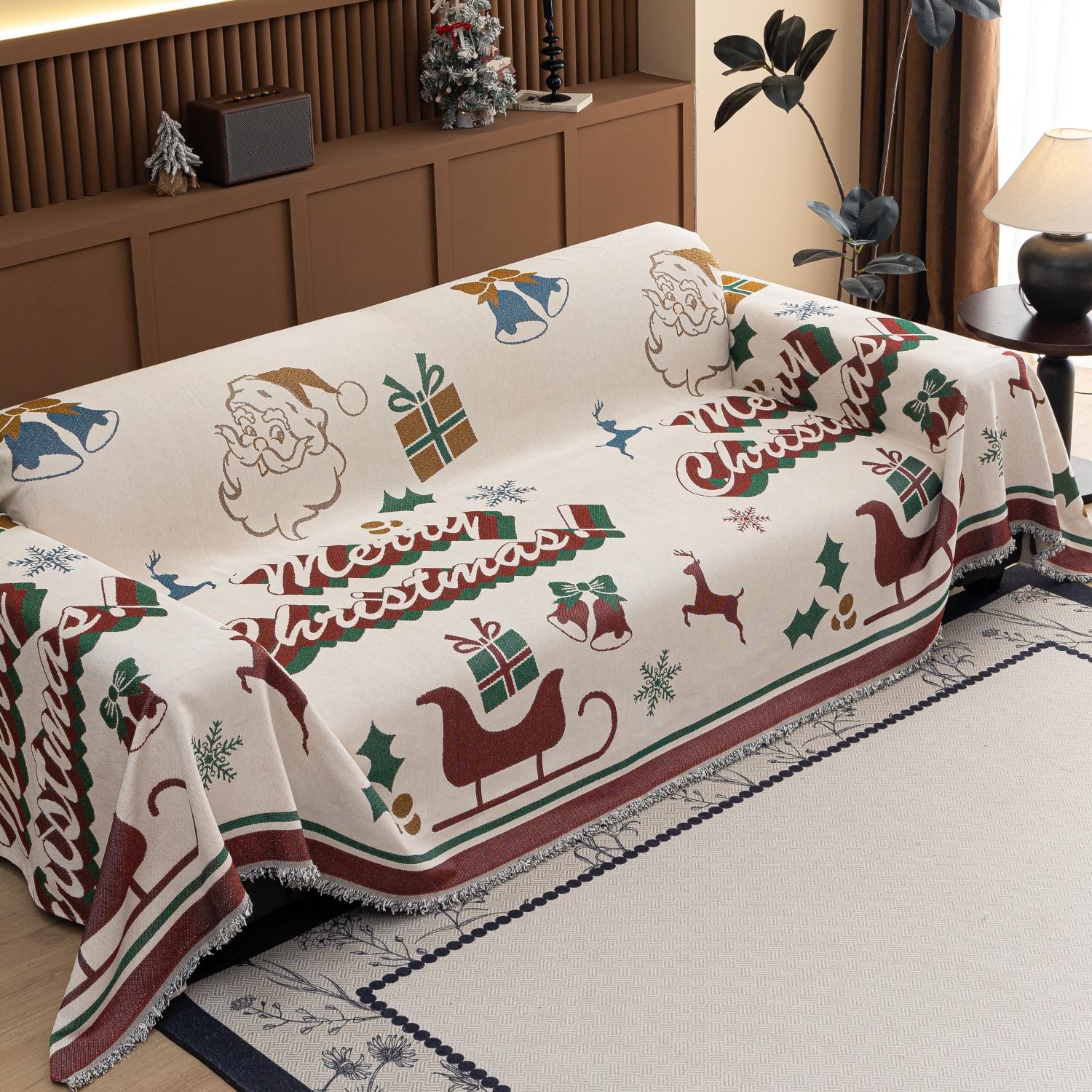 

Рождественский жаккардовый шенилл праздничное полотенце для дивана с кисточкой для гостиной Рождественский декор 180x130