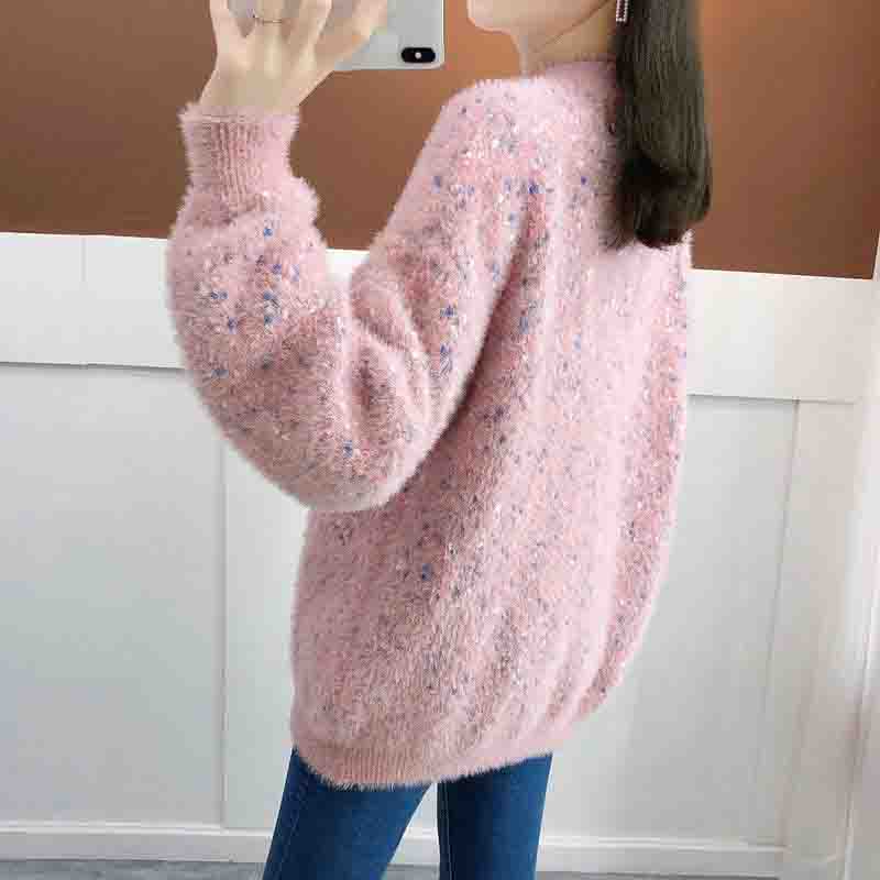 Mink Fleece Sweater Women's Autumn and Spring Loose Lazy Style Sweater Bottoming Shirt