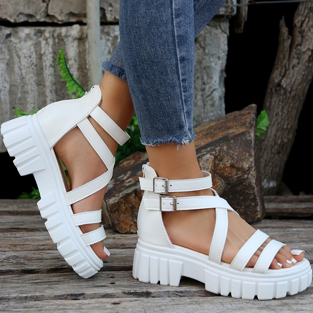 

Fashion Roman Sandals Women Summer Shoes Casual Hollow Thick Bottom White Black Women s Shoes Cross Strap Gladiator Sandales Femmes 36 белый