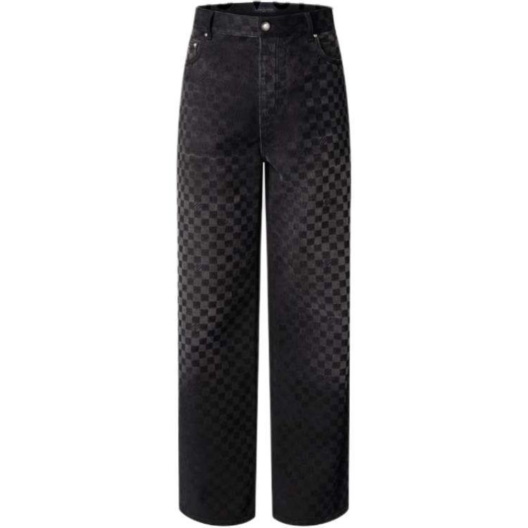 Lv Flocked Damier Denim Wide Leg