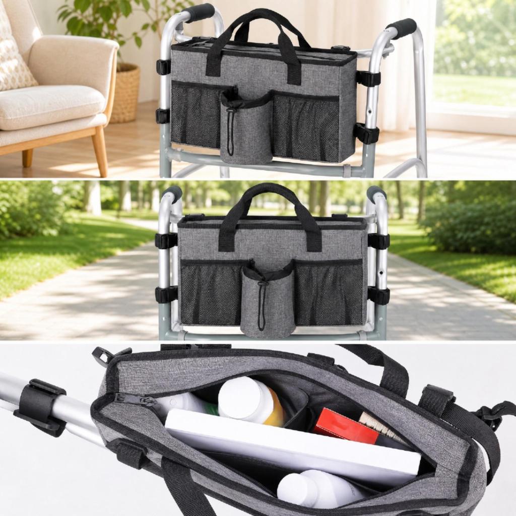 Rollator Storage Bag Adjustable Accessory Easy to Install for Errands