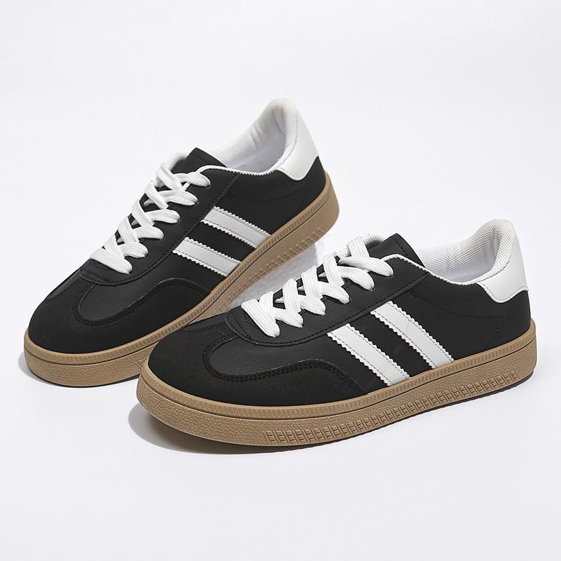 

Повседневная обувь большого размера 2025 года, весна и осень, новая корейская версия, круглая модная плоская подошва, студенческая повседневная обувь, женская обувь 45 чёрный