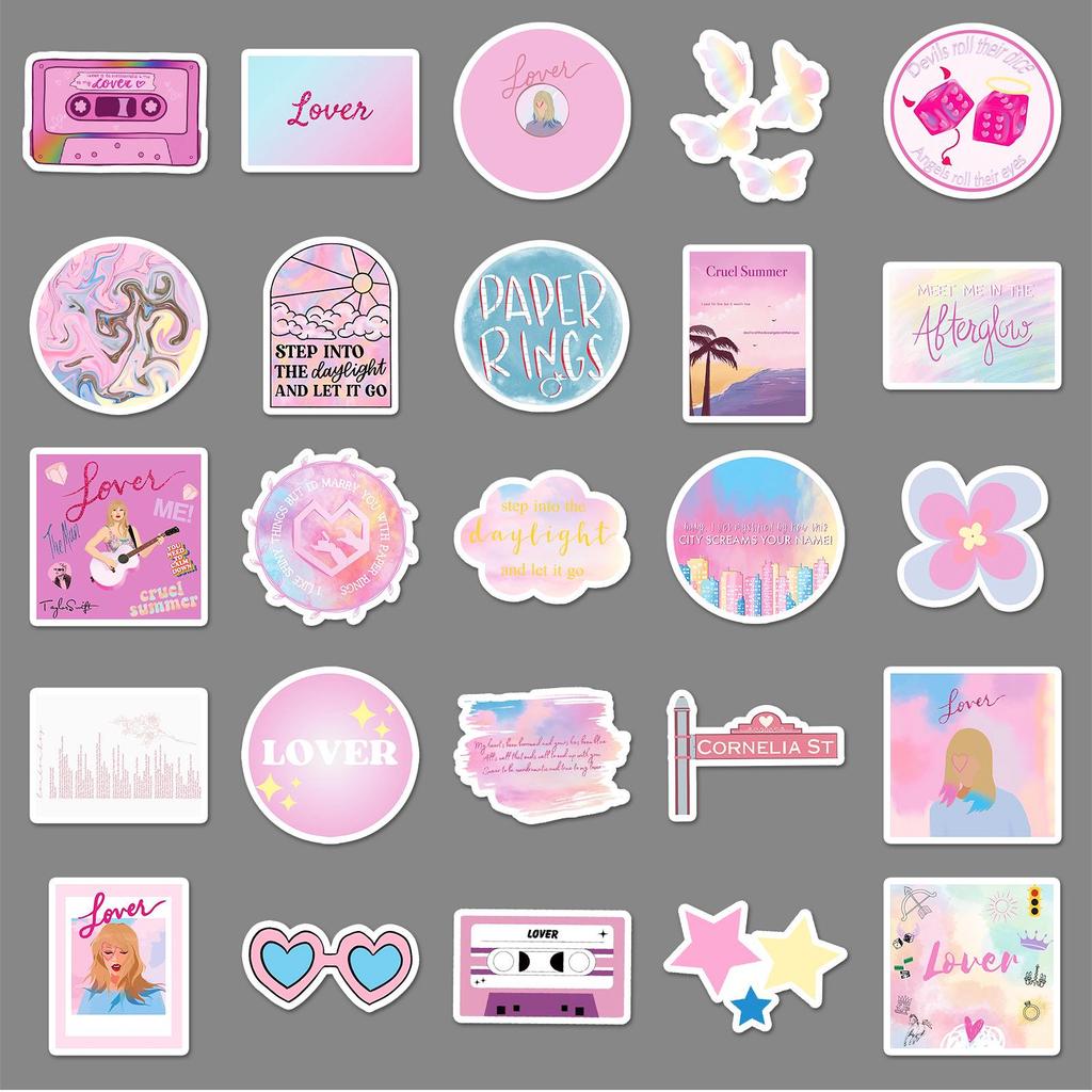 50 Taylor Swift 'Lover' Album Stickers - Pink Romantic DIY Waterproof Journal Decoration