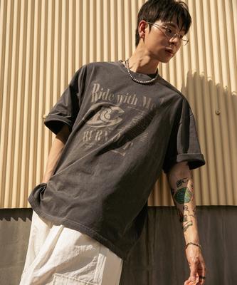 BURNING CAPONE Bc Pigment Burning Road Short Sleeve T-Shirt (Charcoal)
