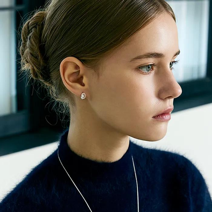 [Silver925] Oval back point hoop earring