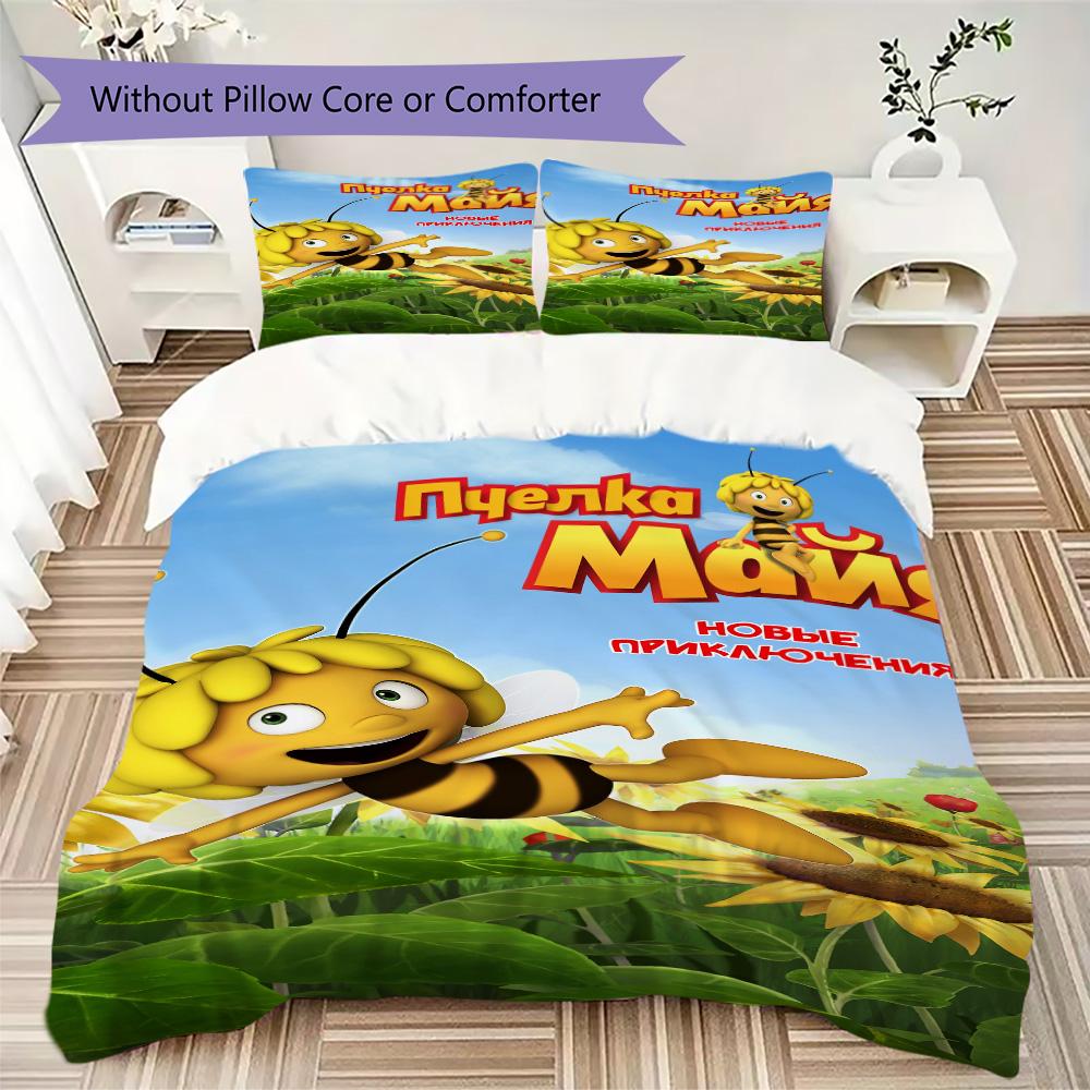 Cartoon bees and Maya Pattern Bedding,Quilt Set Quilt Cover Pillowcase Home Birthday Gift (1*duvet cover+2*pillowcase,without core)XSJT0917369