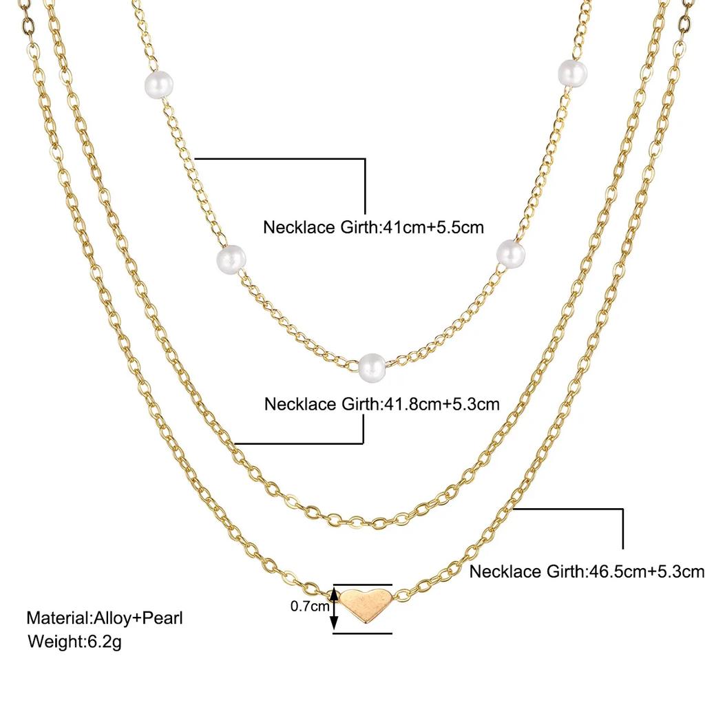 LATS Multilayer Pearl Cross Love Heart Pendant Necklaces for Women Gold Color Fashion Collarbone Neck Chain Trend Jewelry