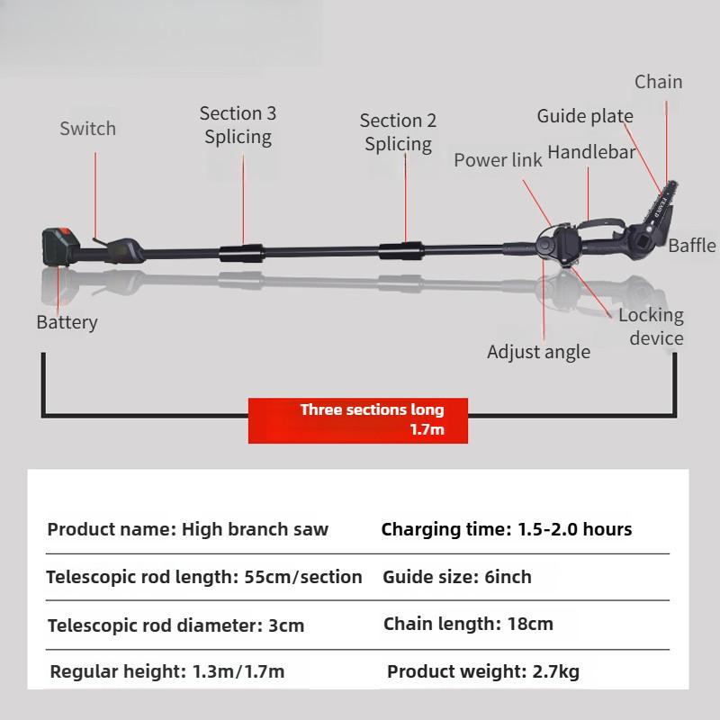 Household Handheld Electric High Branch Saw Rechargeable High-altitude Pruning Saw Telescopic Electric Chain Saw