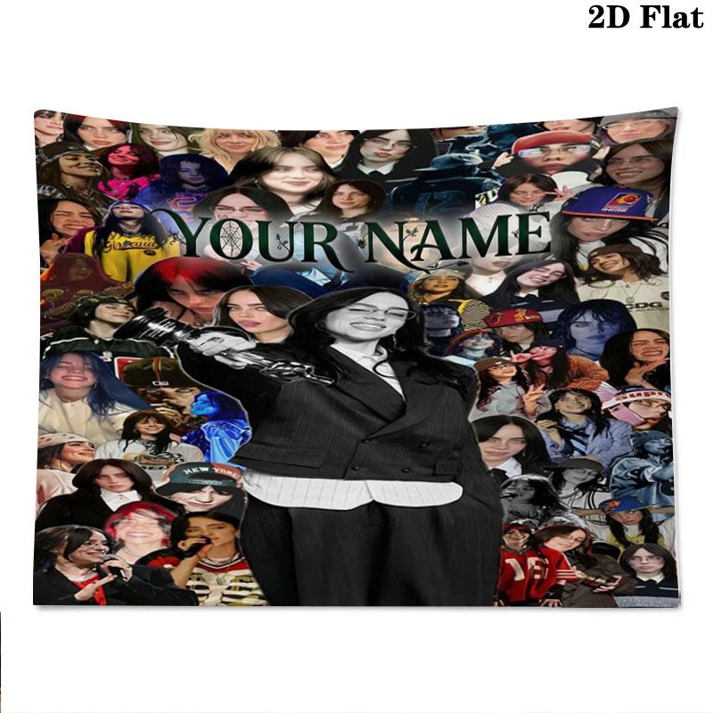 Arazzo da Parete con Nome Personalizzato Billie Eilish Appeso Estetico alla Parete Coperta in Tessuto Stampato Arazzi Decorativi per Camera da Letto Soggiorno Decorazioni per la Casa