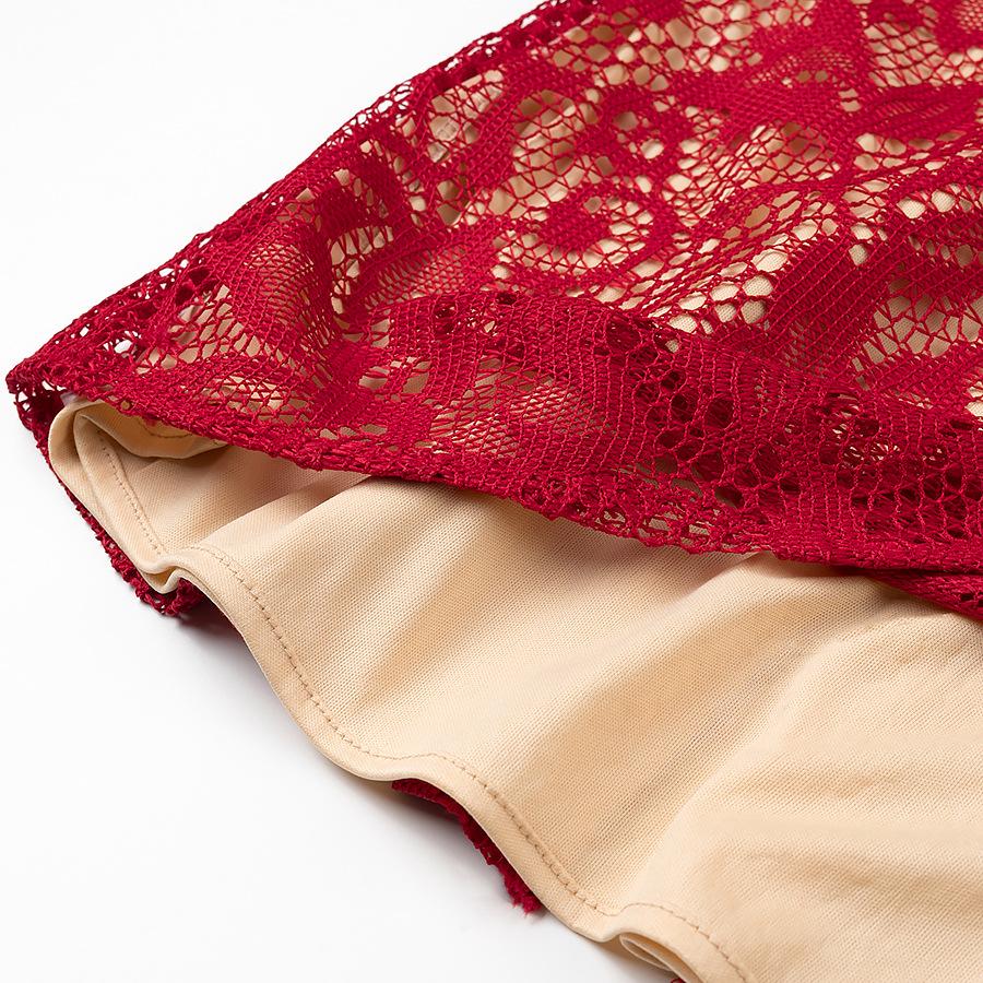 European & American Sexy Women's Long Sleeve Lace Hollow Out Slim Fit Cheongsam Dress