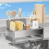 Stainless Steel Sponge Rack with Drain - Multi-Functional Kitchen Bath Storage Box for Cleaning Supplies Towels Brushes