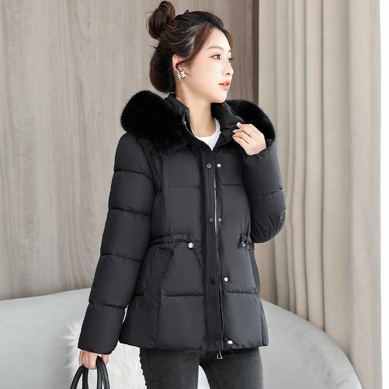 

Новая короткая приталенная куртка с большим меховым воротником и бархатной хлопковой подкладкой, тонкая теплая куртка на хлопковой подкладке и женские куртки. L чёрный