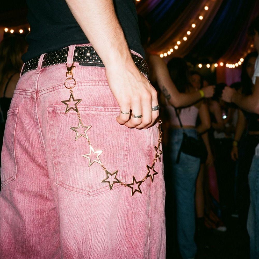 Hollow Out Metal Waist Chain Five-Pointed Punk Belt Chain Goth Star Pants Chain  Steet