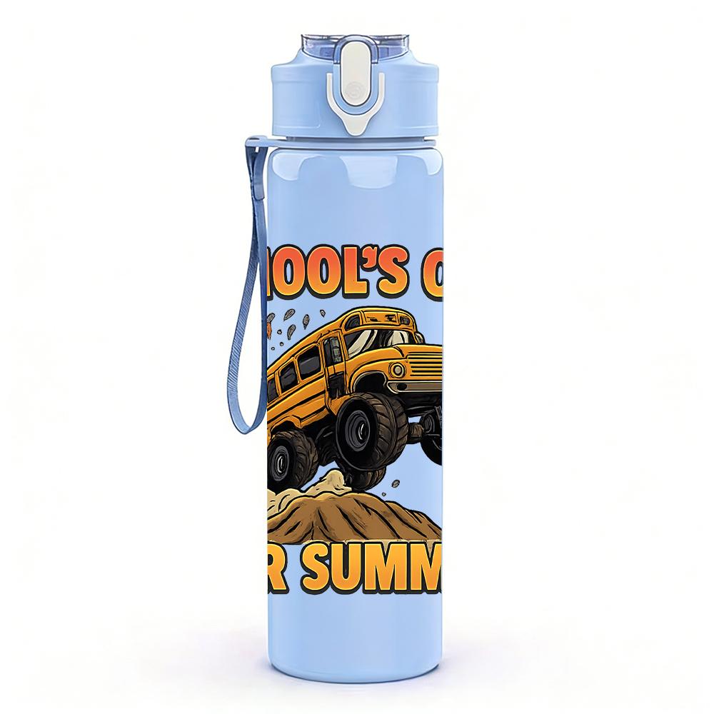 1PC School Out Summer Truck Graphic,750ml Color Plastic Sports Water Bottle,Leakproof Flip Straw Lid,Suitable for Sports Office Home Use