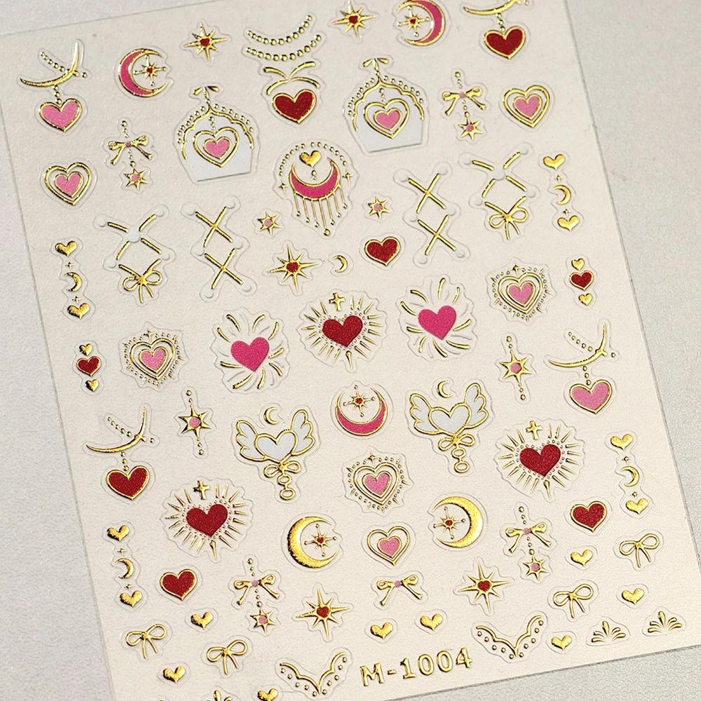 Bohemian Pattern Colorful Love Moon Pearl Crystal Rhinestone 5D Nail Art Sticker Self Adhesive Decoration Manicure Decal