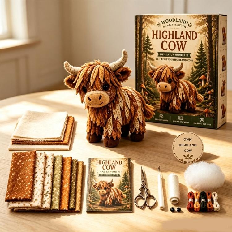 Beginner Patchwork Project Set with Animal Pattern, Pre-Cut Felt Fabric and Guided Instructions for DIY Sewing Craft