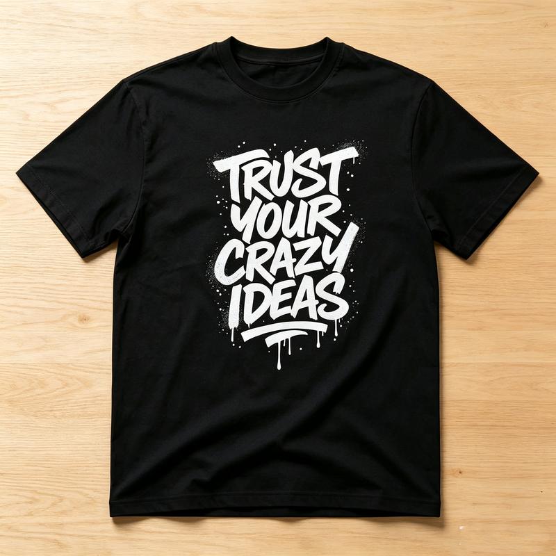 Spray Paint Lettering Trust Your Crazy Ideas Quote Print Loose Pure Cotton Tshirt Unisex Youth Outdoor Hip Hop Casual Top
