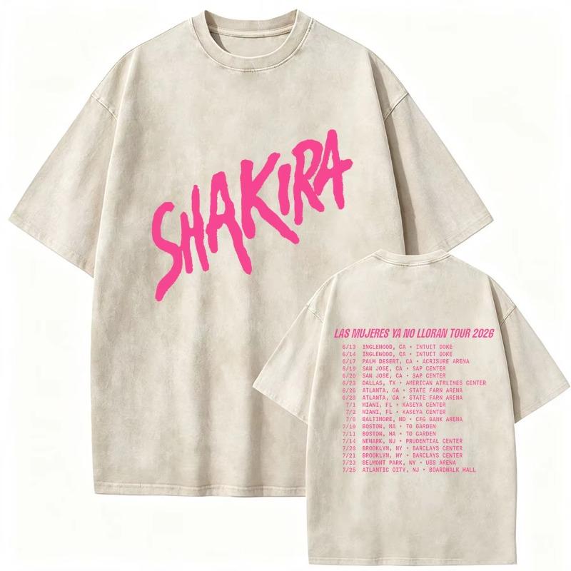 Retro Gewaschen Shakira LMYNL Welttournee 2026 T-Shirts Las Mujeres Ya No Lloran Doppelseitiger Druck T-Shirt Herren Damen Oversized T-Shirts