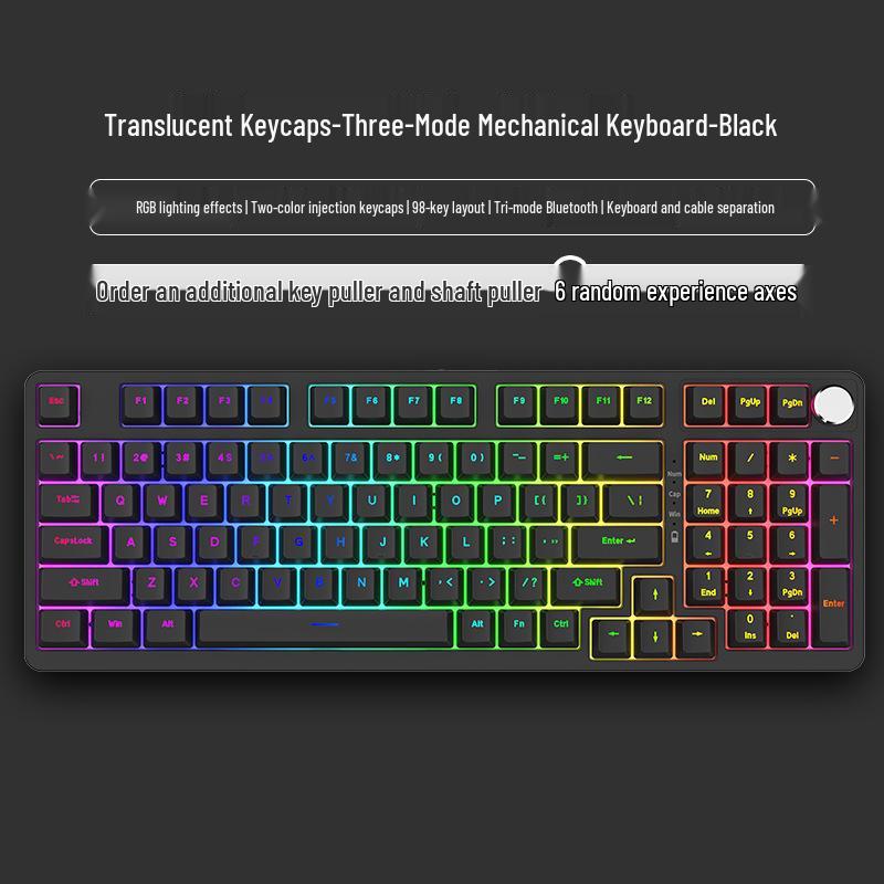 98-Key Wireless Bluetooth Three-Mode Mechanical Keyboard - Gaming, Esports, Office, PBT Transparent DIY Customization