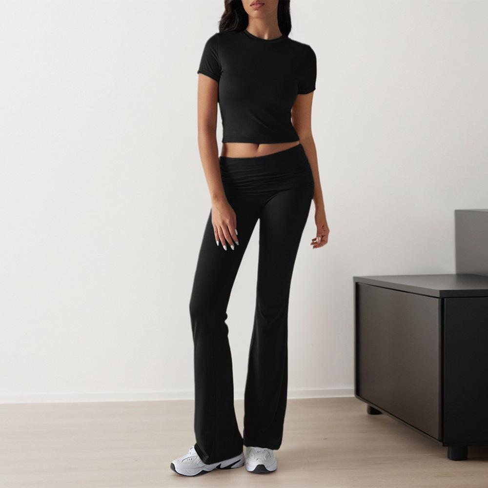 2026 Spring and Summer New Popular Casual Fashion Suit Solid Color Versatile Short-sleeved Trousers Two-piece Set