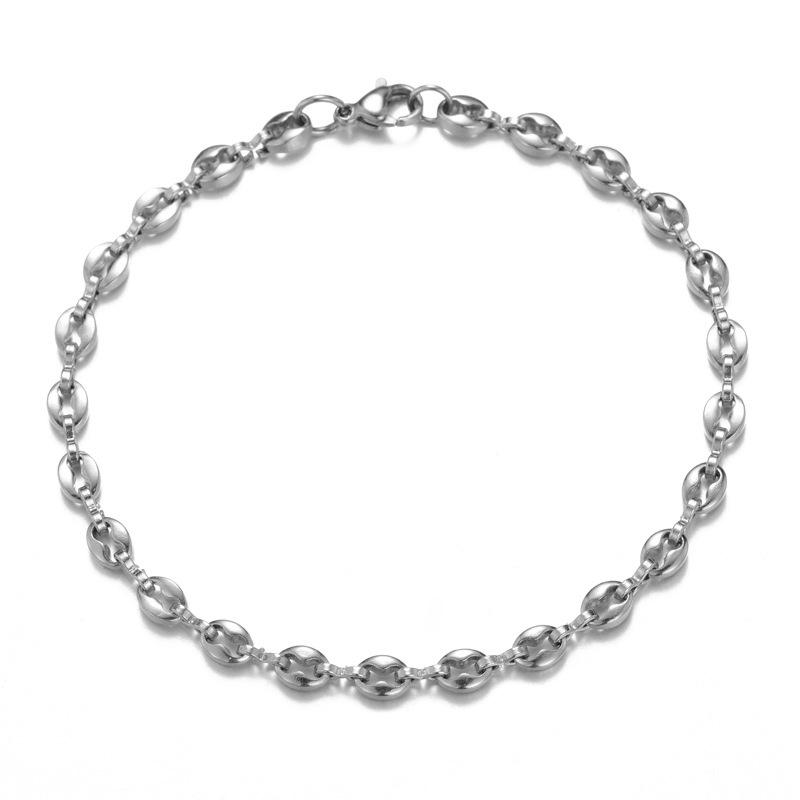 4.5mm Stainless Steel Coffee Bean Bracelet with Button Clasp - European and American Style Jewelry