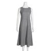 Women Casual Striped Sleeveless Dress  Neck Linen Pocket Long Dress