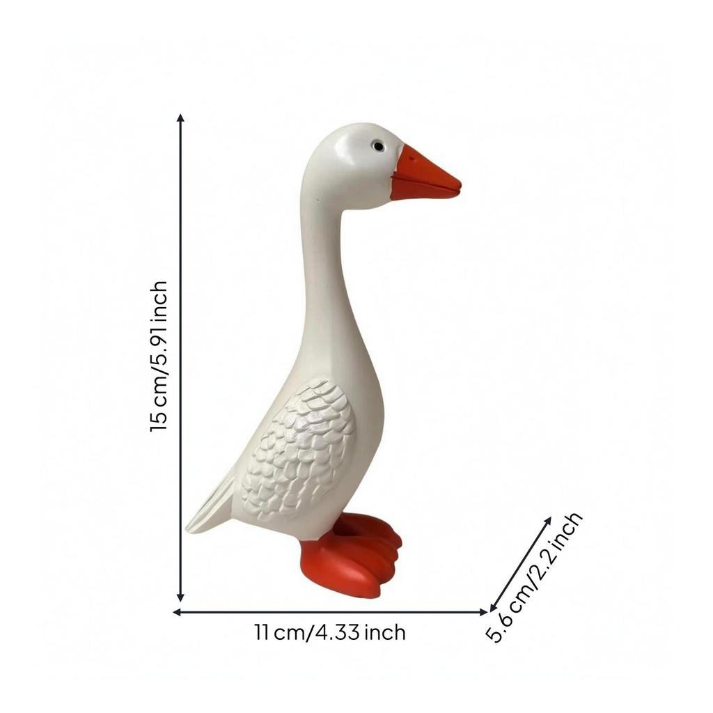 Resin Goose Figurine FeatherTextured White Statue Orange Beak