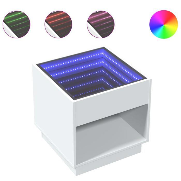 VidaXL Table de chevet avec LED infini blanc 50x50x50 cm, armoire de lit, table d'appoint, support de téléphone, table 3284084