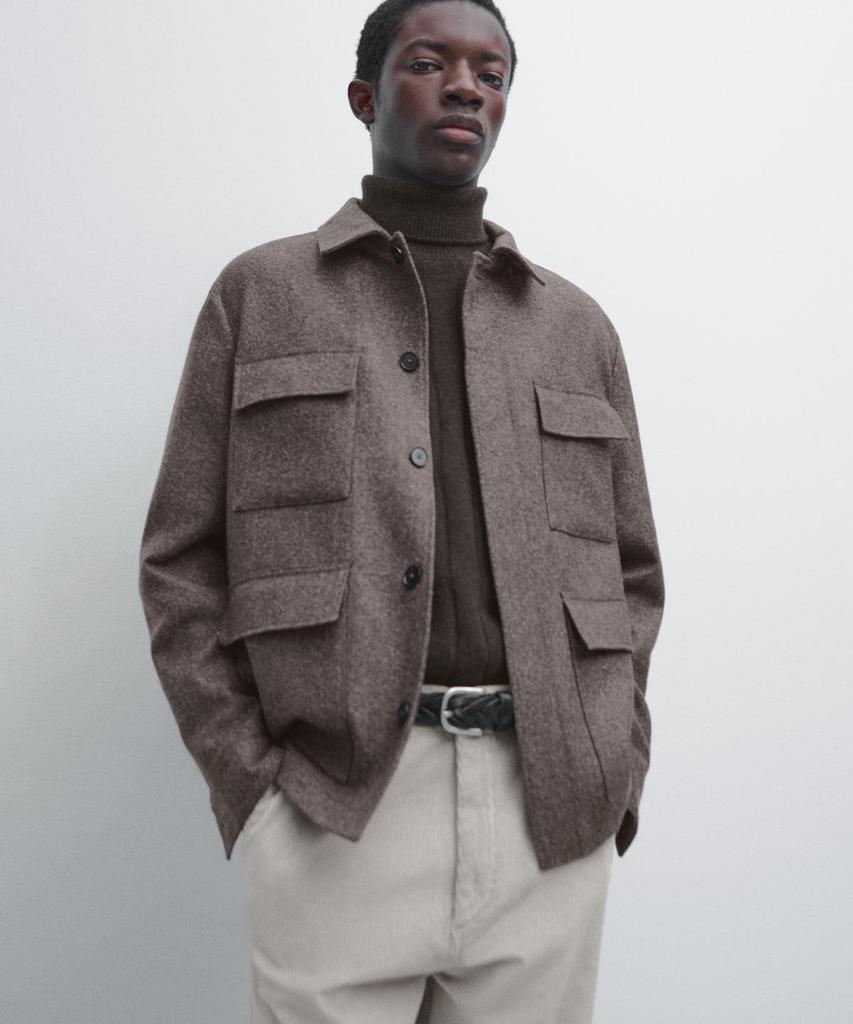 Massimo Dutti Herringbone Wool Blend Cardigan