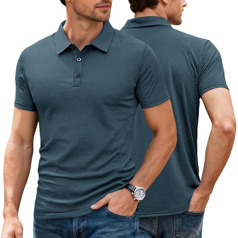 European and American Summer Ice Feeling Men's Short-sleeved Lapel Button European and American Elastic Casual T-shirt Polo Shirt