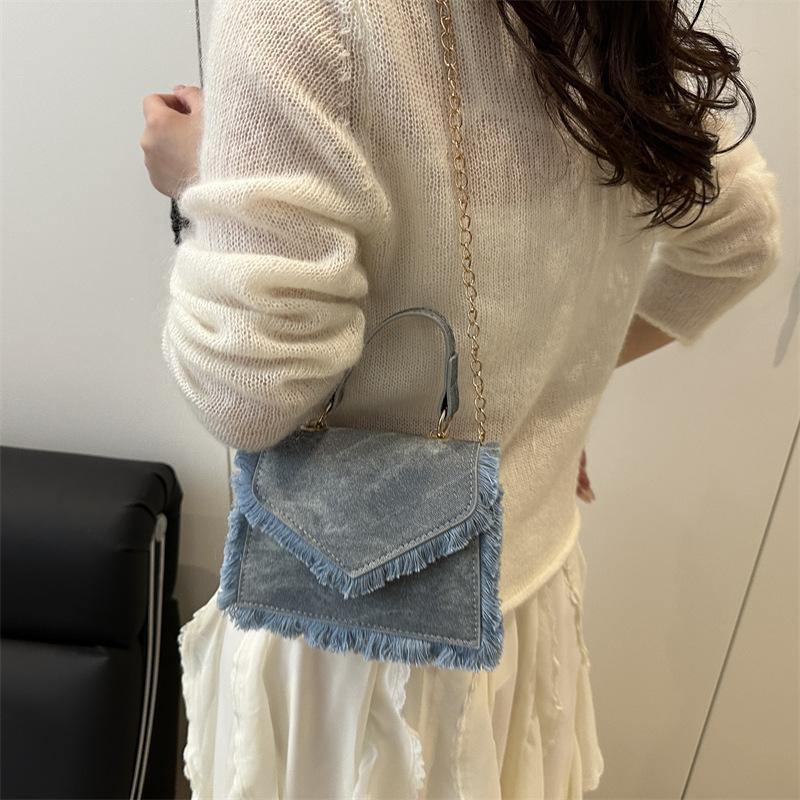 2025 bag retro small bag fringed bag denim blue mini small bag handbag messenger bag chain bag
