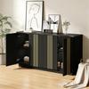 Sideboard, Schrank mit 4 Türen, 35 x 140 x 70 cm, Vergoldete Linien, Schrank mit verstellbaren Einlegeböden, Geeignet für Wohnzimmer und Schlafzimmer, Schwarz+Gold