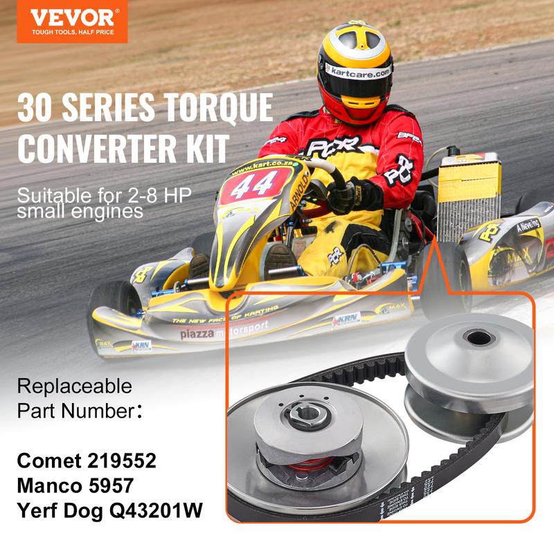 VEVOR Go-Kart Torque Converter Go-Kart Clutch Kit Series Asymmetrical Driver Pulley Replacement with Drive Belt Small Engines