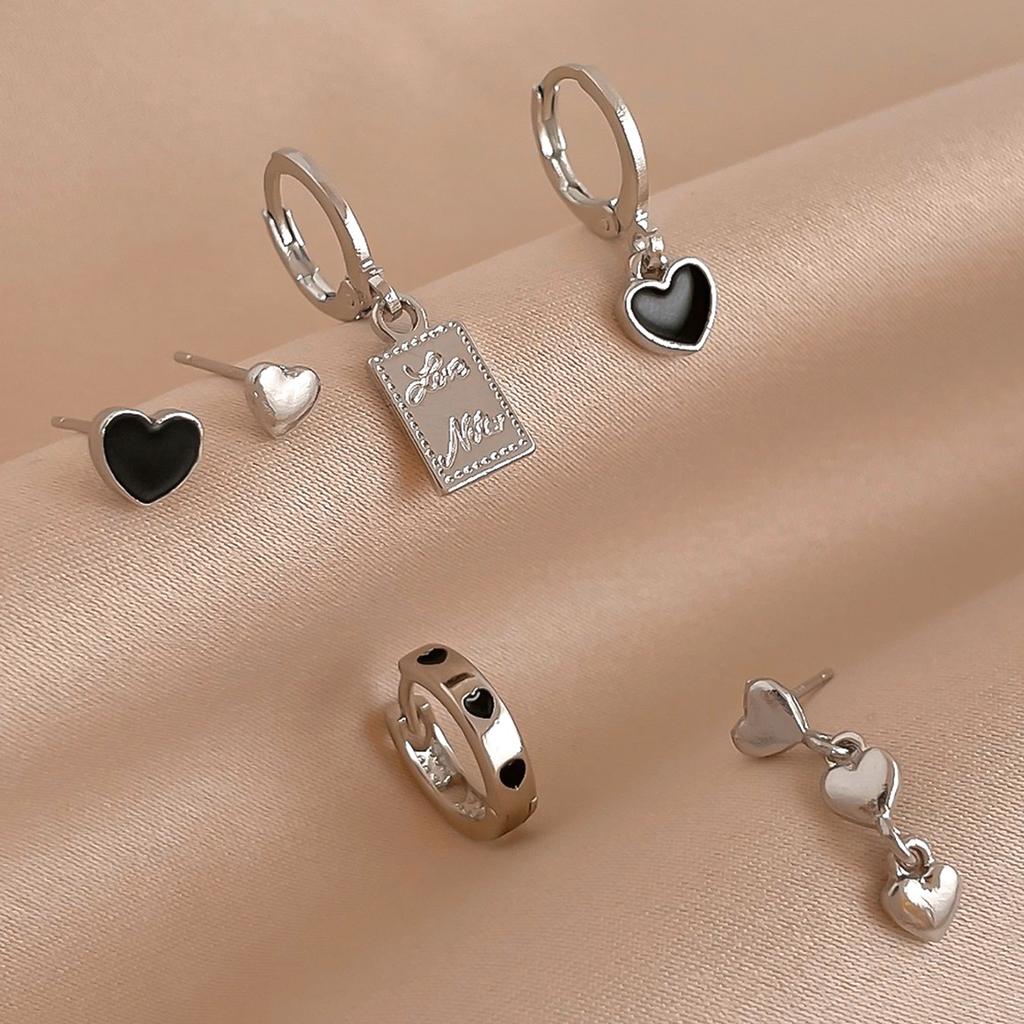 6 Stück Gothic Herz Tropfen Ohrringe Set für Frauen Hip Hop Punk Quaste Kette Ohrring Unregelmäßige Hänge Creolen Zirkon Geschenk