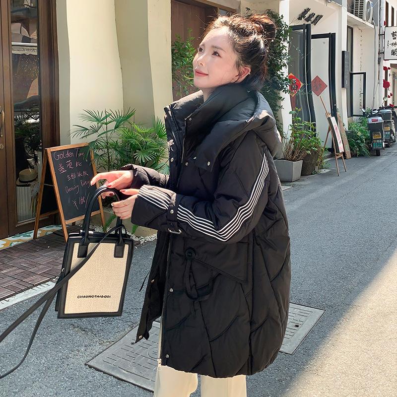 Women's Autumn and Winter Coat Solid Color Hooded Loose Thickened Windproof Mid-length Women's Jacket