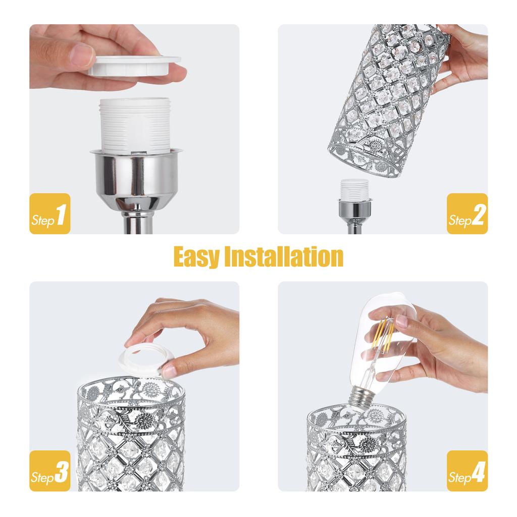 Neoglint 2PCS Kristall Tisch Licht Schreibtisch Lampe mit 1 AC Steckdose und Dual USB Ports Sensitive Touching