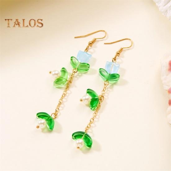 1 Pair Women Hook Earrings Faux Pearl Tulip Shape Long Tassel Alloy Electroplated Ear Jewelry Lady Prom Cocktail Party Dangle Earrings Hanging