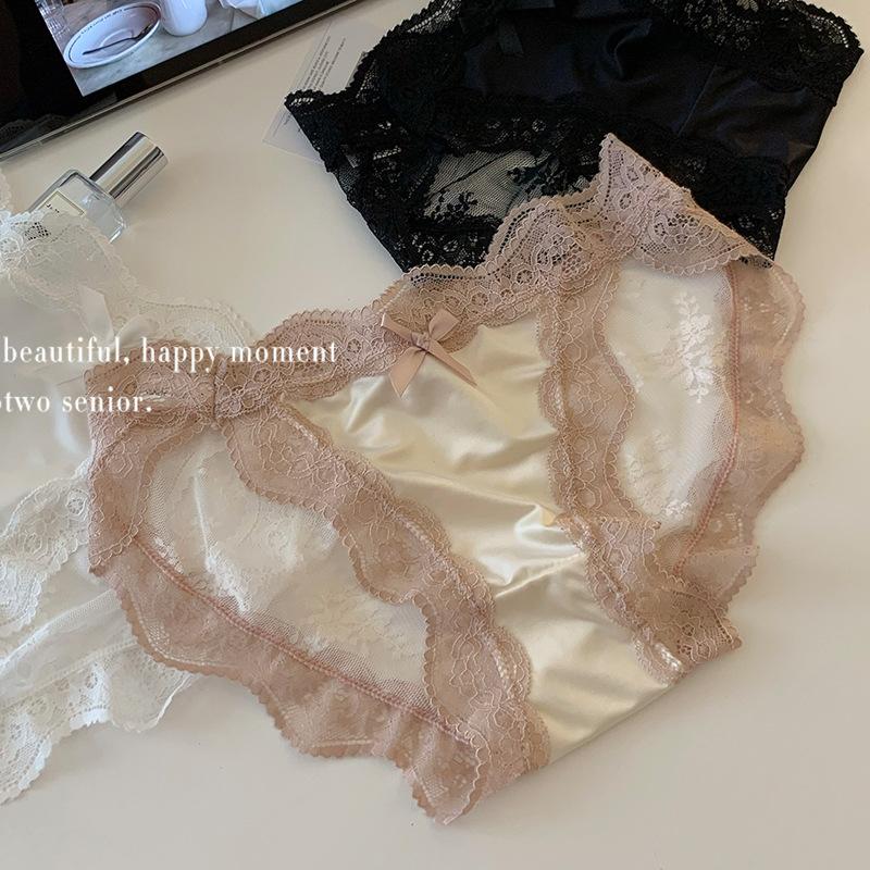 Female Spring and Summer Sexy Lace Transparent Mesh Yarn Low Waist Triangle Briefs