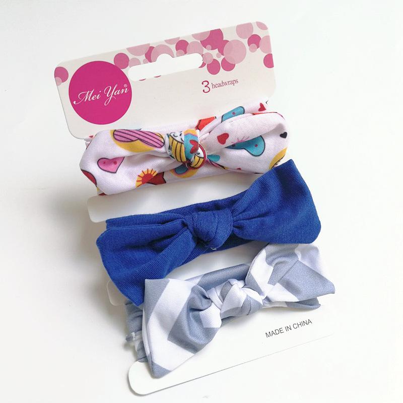 European & American Kids' Rabbit Ears Headband Set: 3-Piece Infant Bow Hair Accessories for Boys & Girls