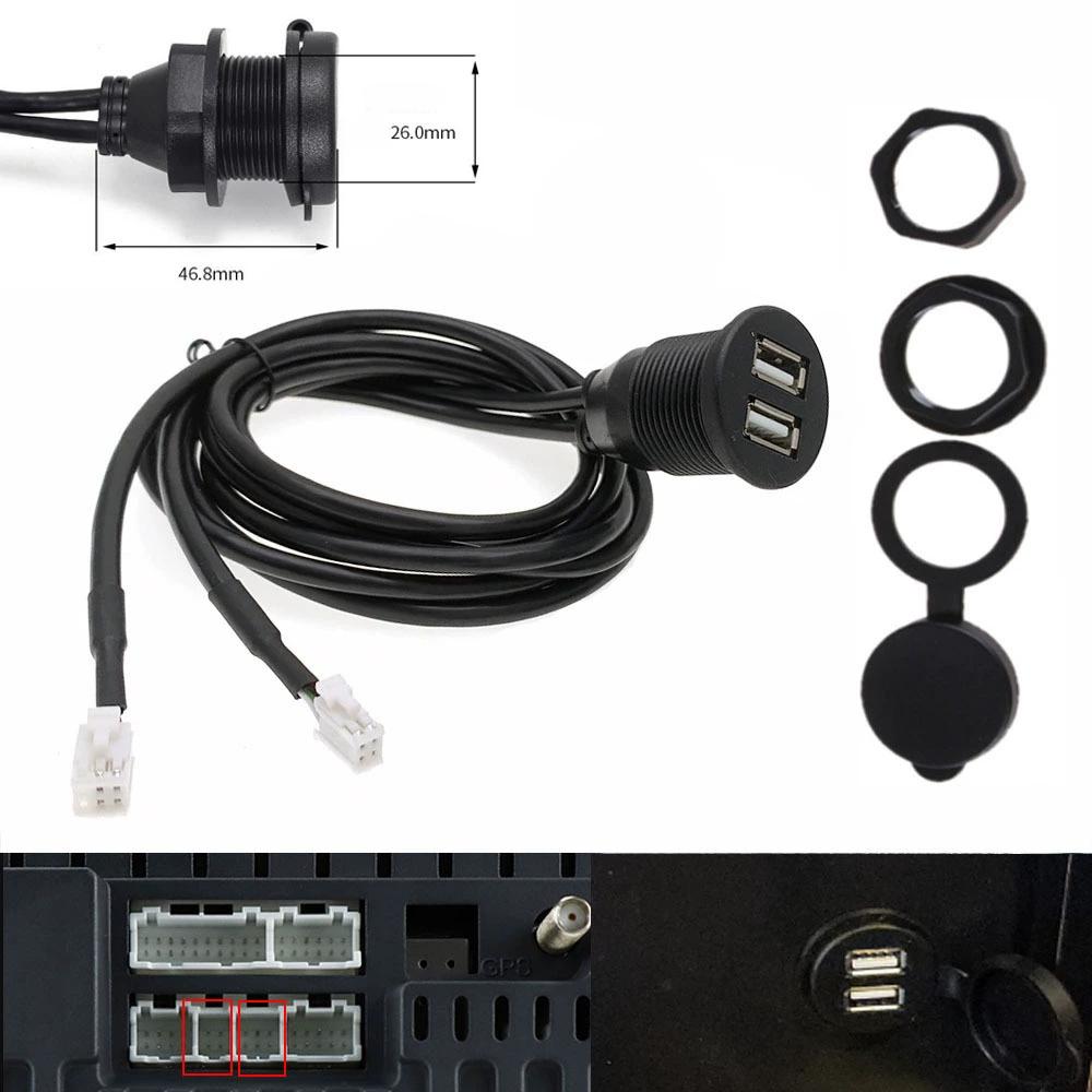 Car Dash Flush Mount Dual USB Port Panel Interface Extension 100cm Cable Adapter