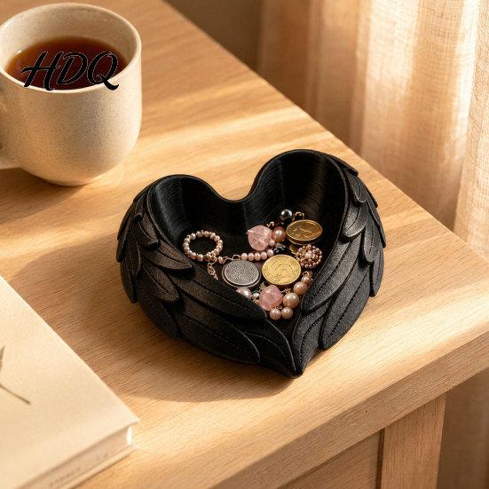Delicate Relief Jewelry Tray 3D Printed Heart Shaped Tray Wing Girlish Organizer