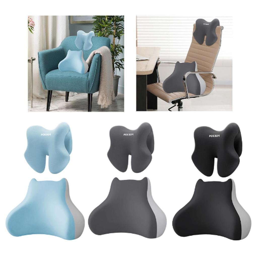 2 Stück Lendenstützkissen mit Kopfstützkissen Mehrzweck-Rückenpolster Stuhlkissen für Gaming-Stuhl Sofa Couch Reise Liegesessel