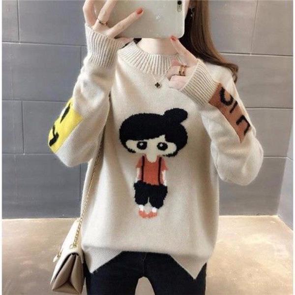 

Осенне-зимний теплый свитер с воротником из мультфильма, жаккардовая нижняя рубашка, свободный свитер с длинными рукавами L