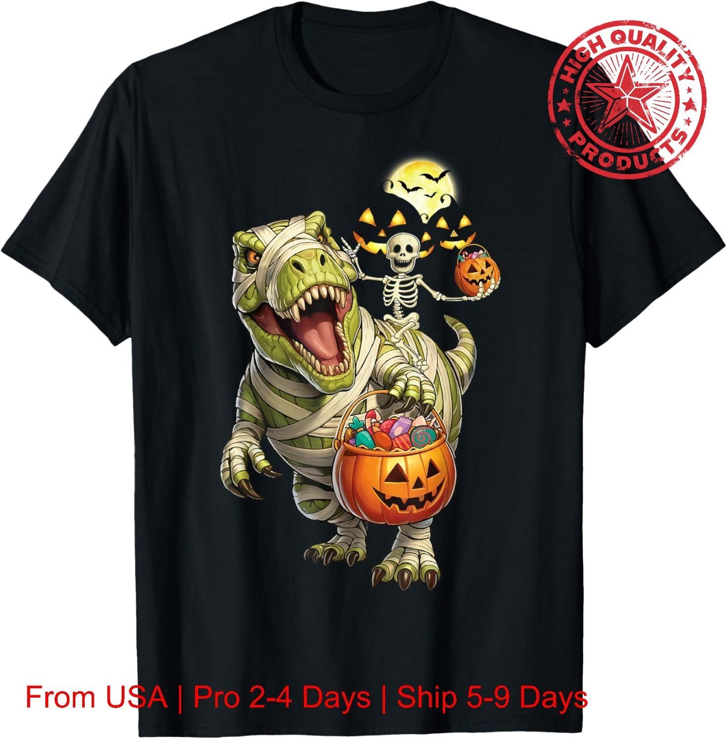 T-Rex Halloween Scary Ghost Skeleton Riding Mummy Dinosaur T-Shirt S-4XL S разноцветный
