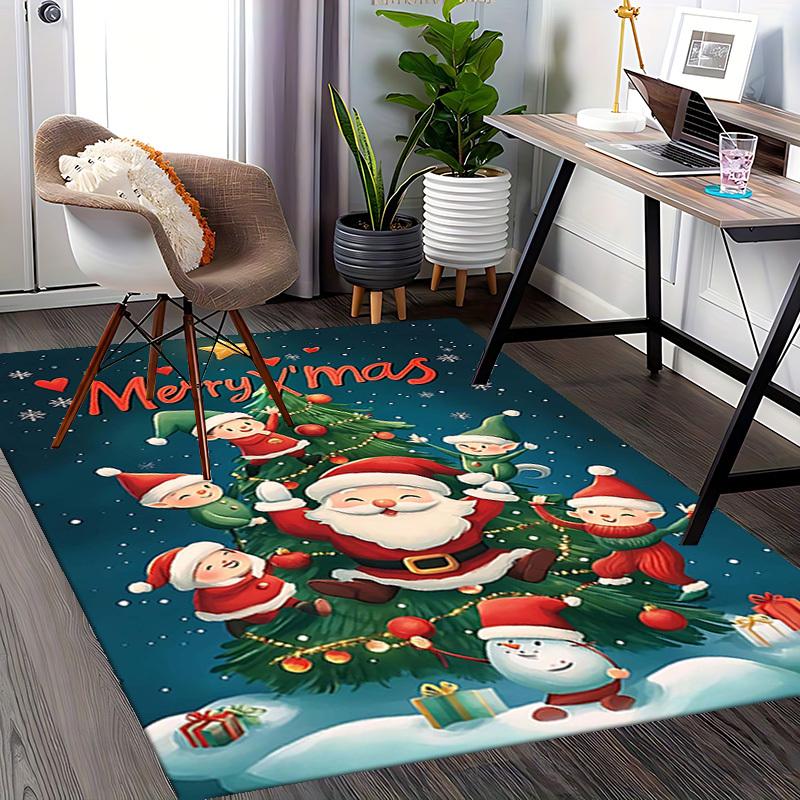 Christmas Elf Santa Claus Snowman Chair Mat - Anime Cartoon Design, Non-Slip Rug for Office, Home Decor, Living Room, Bedroom, Game Room & Dorm Carpet